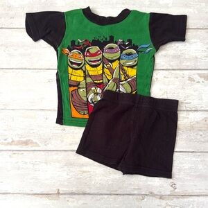 Boys 4T Ninja Turtles TMNT Summer Pajamas Set Pjs Black Green Shorts Size 4